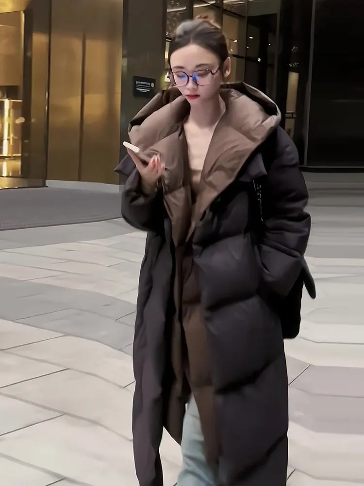 موضة رقيق الأبيض بطة أسفل سترة مقنعين الإناث موضة وهمية قطعتين سترات المرأة الشتاء سمك دافئ طويل معطف منتفخ #6