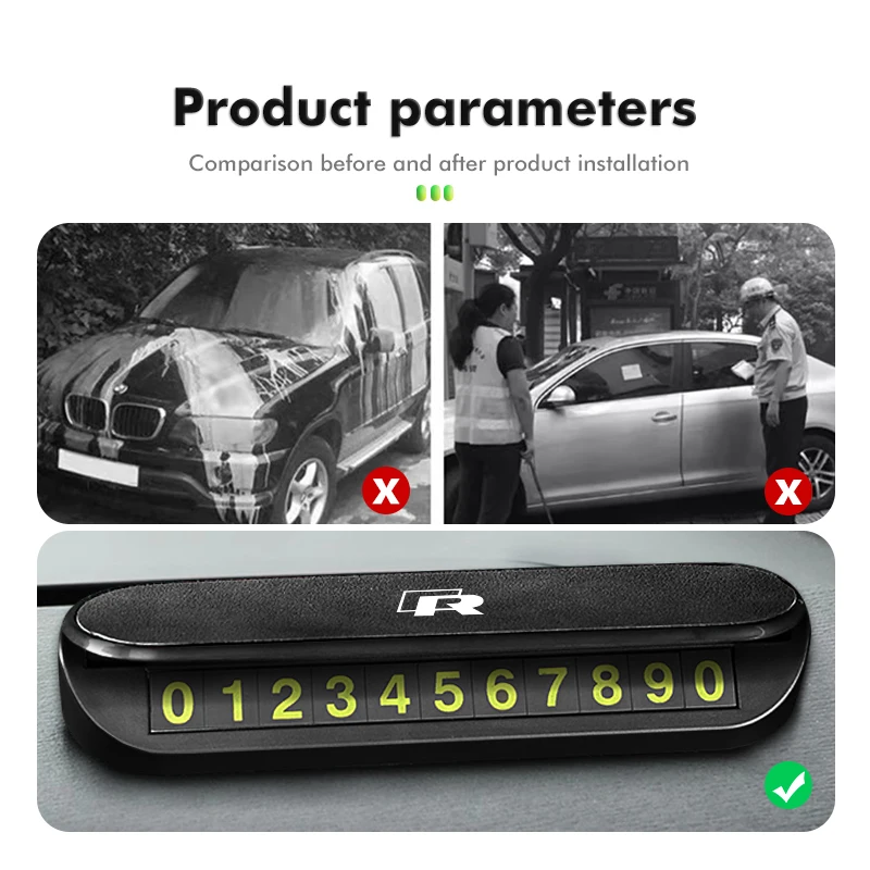 Suede Car Phone Number Plate Temporary Parking Card Stop Sign For Volkswagen VW Golf Polo 4 5 6 Passat B5 B6 B7 CC Jetta Tiguan - view 5