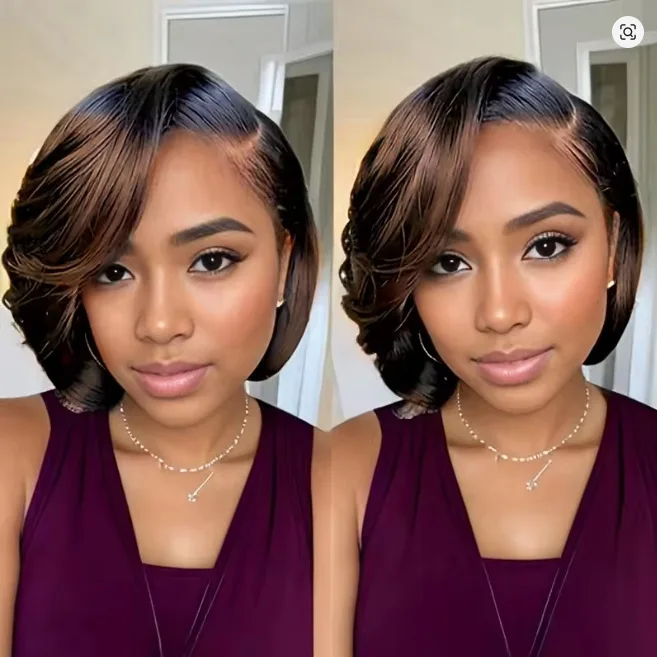 Hot-selling new European and American wigs, side-parted dyed short straight hair, ladies' synthetic fiber wigs