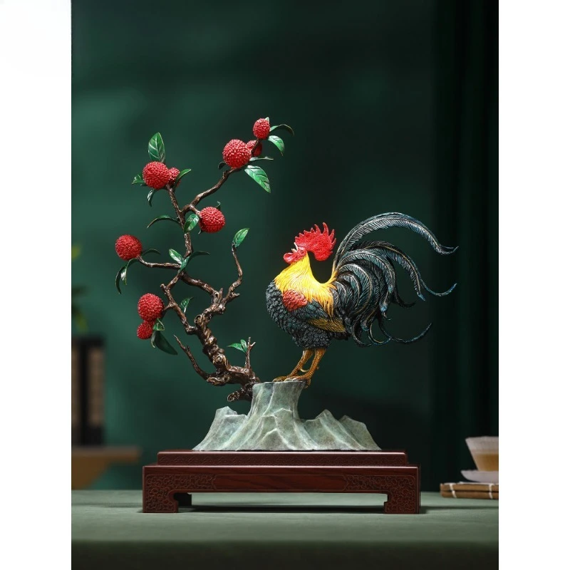 

Brass good luck rooster ornament home wine cabinet living room