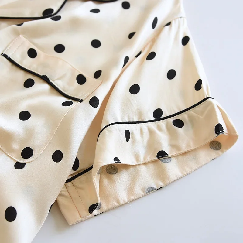 Conjunto de pijama de tres piezas para mujer, Set de ropa de dormir de manga corta, pantalones cortos y pantalones de fibra viscosa, mobiliario