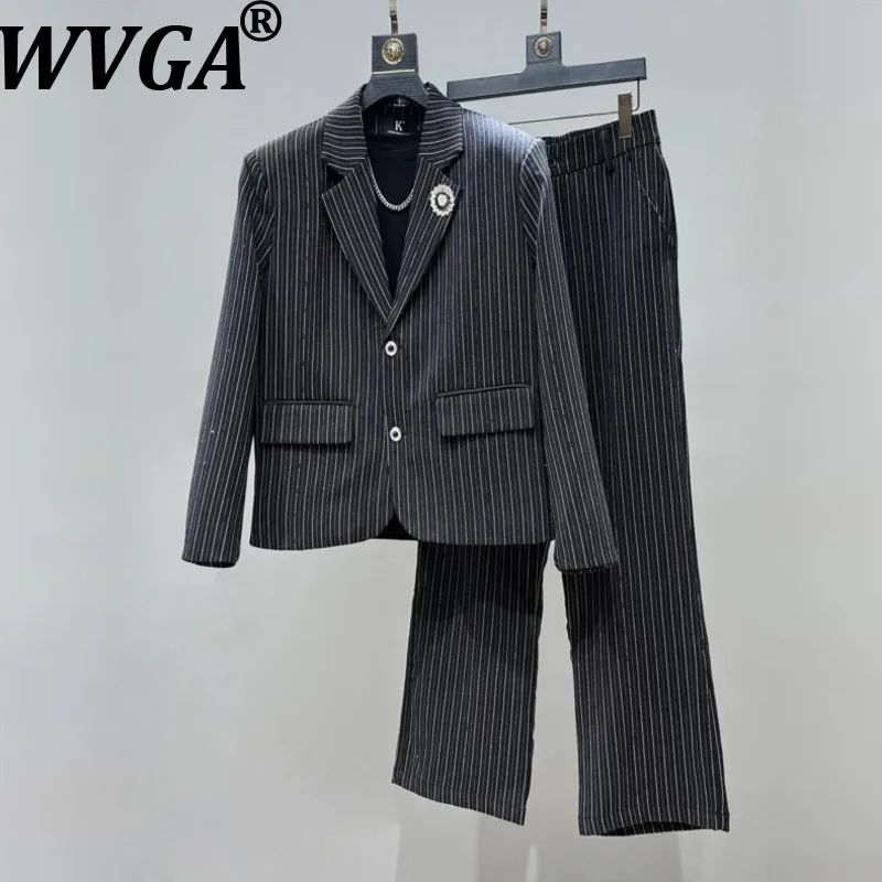 

Новинка осени: Мужской полосатый костюм-двойка WVGA (пиджак и брюки), приталенный, для деловых встреч, свадеб и вечеринок, в корейском стиле, Ins W21576