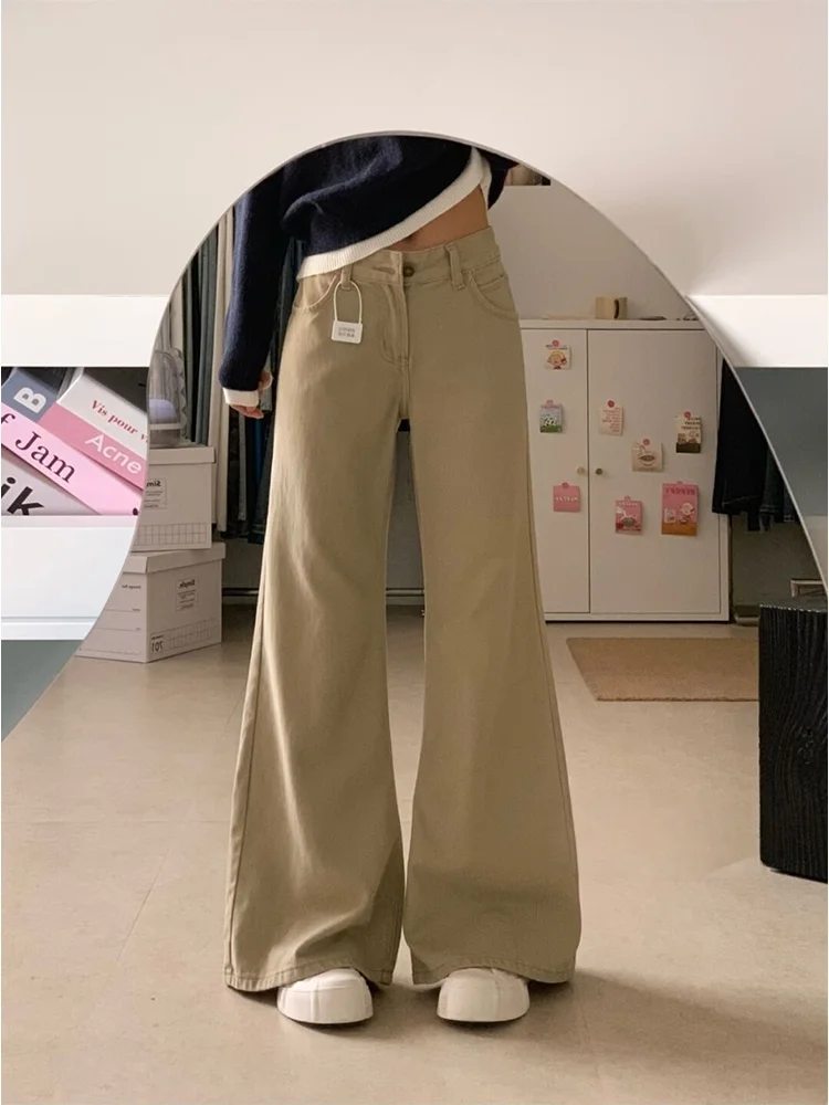 

Женские джинсы-клеш свободного кроя с высокой талией, широкие брюки, прямые джинсы, повседневная удобная одежда