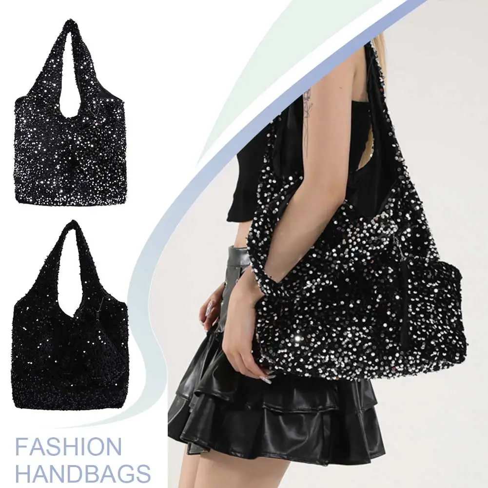 

Shoulder Bag Slouchy Tote Bag for Women Sequin Hobo Bag Underarm Bag for Work Travel Shopping
