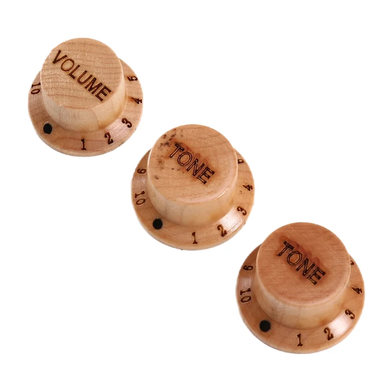 

A79E-3Pcs Wood Guitar Knobs Wood Control Volume Tone Buttons Electric Accessories Replacement Caps For Bass Potentiometer