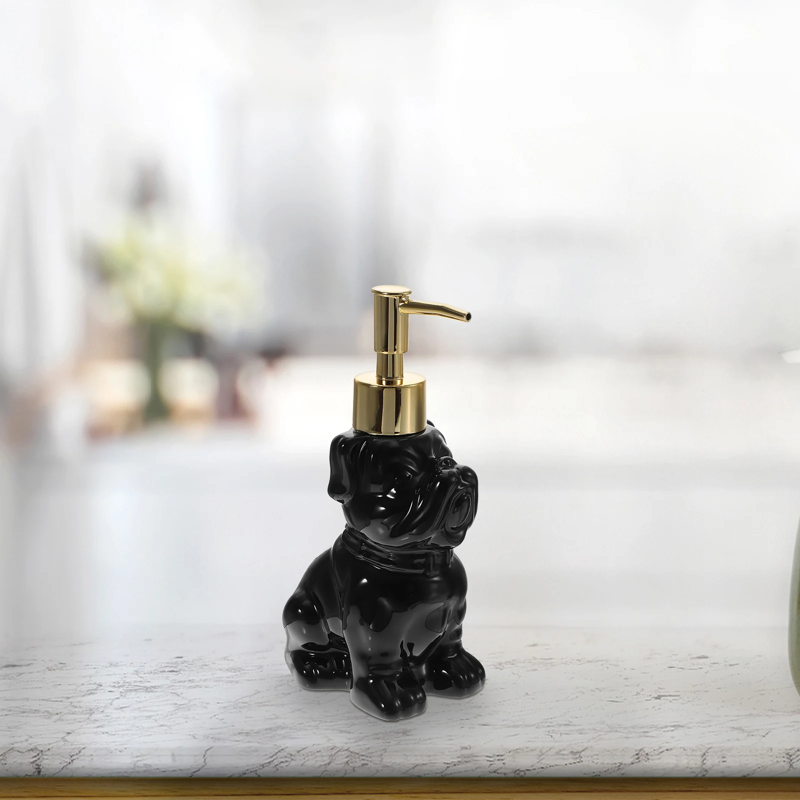 

Ceramic Dog Soap Dispenser Refillable Pump Bottle for Bathroom Lotion Shampoo Hand Soap Cute Animal Style Modern Design