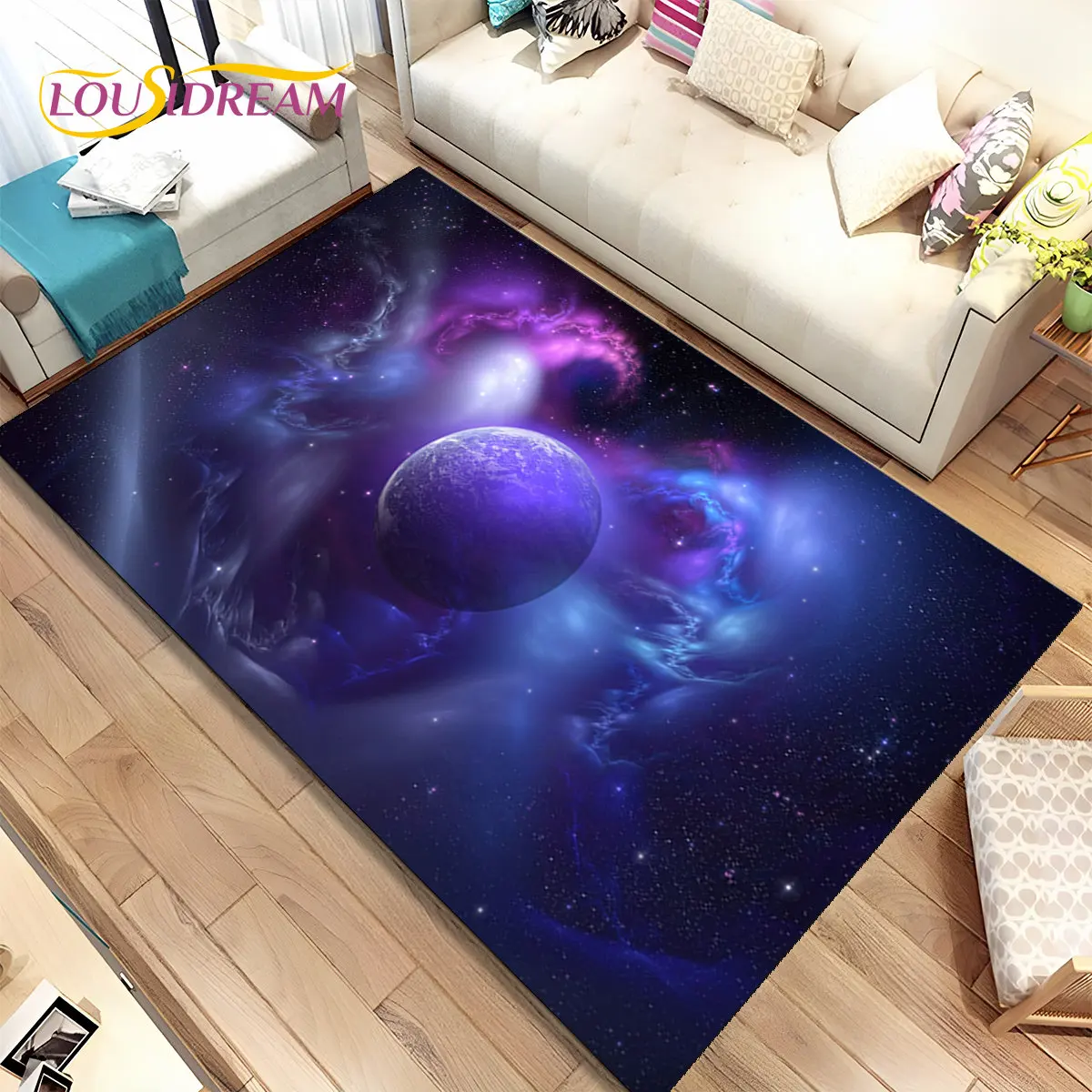 

3D Space Fixed Stars Galaxy Earth Area Rug,Carpet Rug for Home Living Room Bedroom Sofa Doormat Decor,Kids Non-slip Floor Mat HD