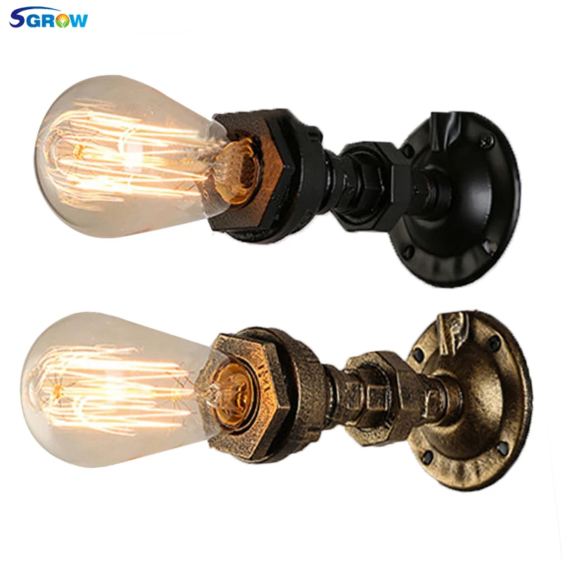 

SGROW Pipe Wall Lamp Lights Vintage American Country Lamps Industrial Bedside Wall Fixtures with Edison Bulb Loft Lampara