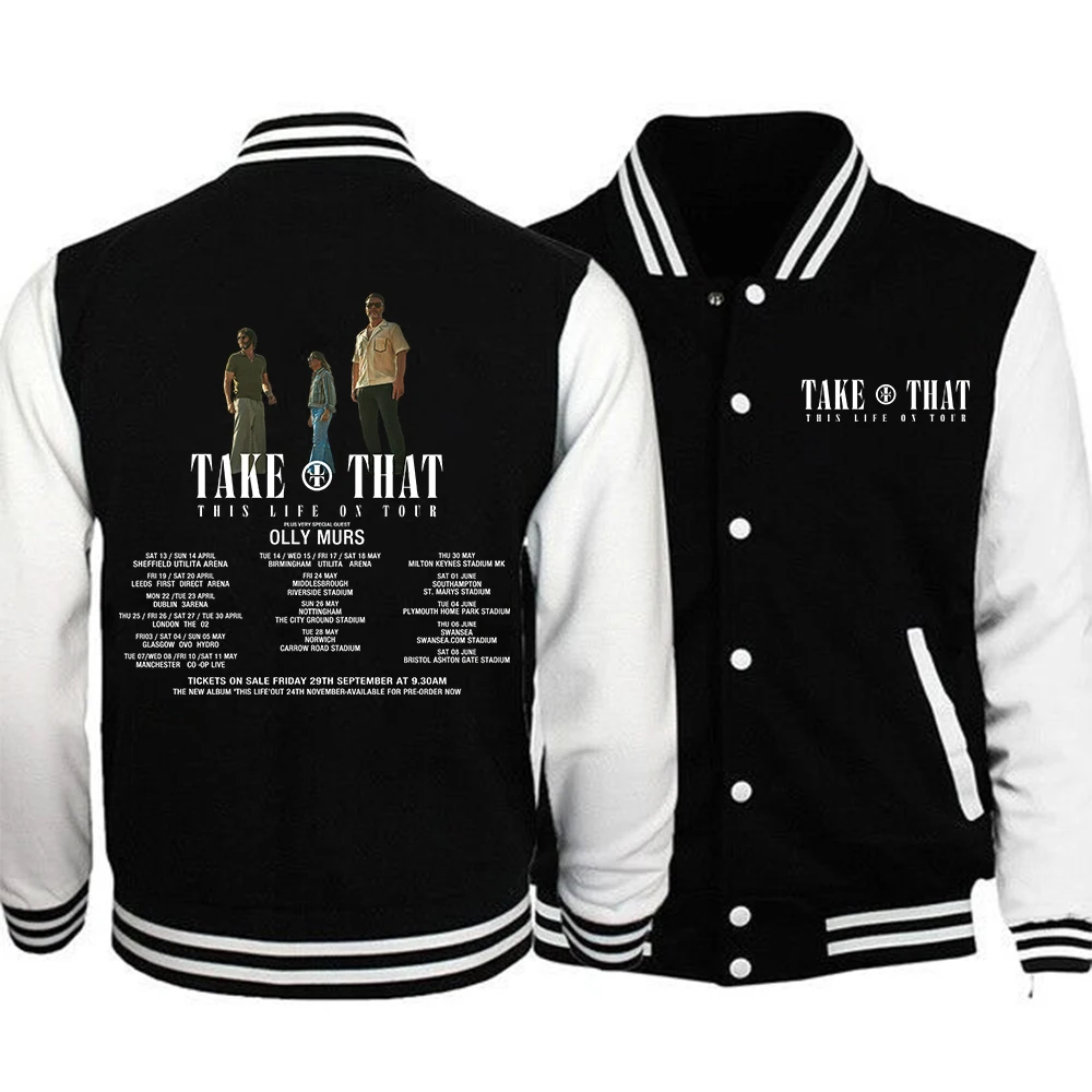 

Take That This Life on Tour 2024 Hoodie Baseball Uniform Jacket Button Sports Coat Women Men Team Baseball Jacket Hoodie