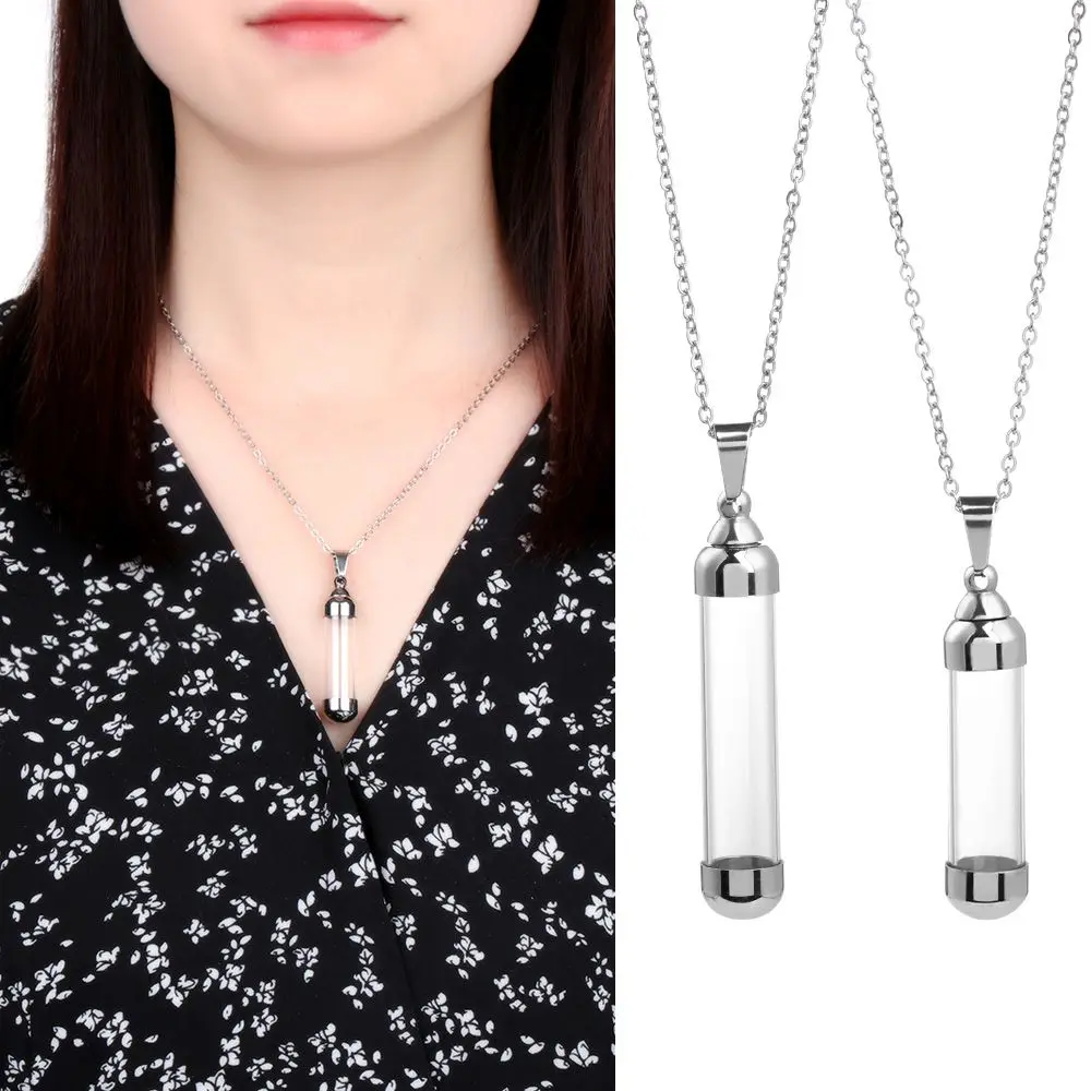 DIY Jewellery Steel Chain Openable Screw Cap Glass Vial  Perfume Jars Lucky Charm Wishing Bottle Pendant