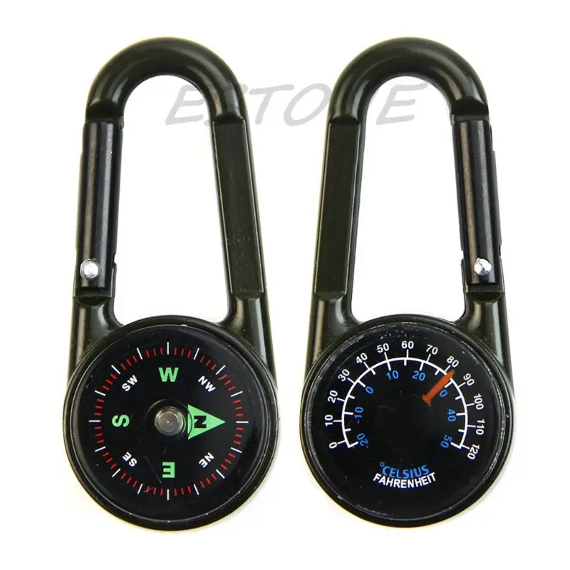 Outdoor Multifunctional Hiking Metal Carabiner Mini  Thermometer Keychain