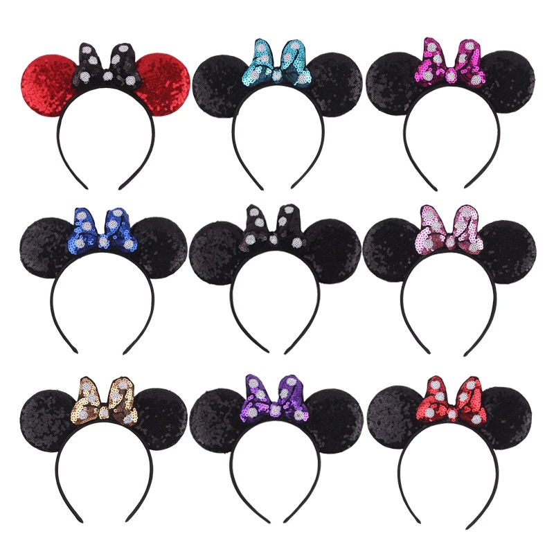 10Pcs/Lot Classical Dot Sequins Hair Bow Mouse Ears Headband Girls DIY Hair Accessories Photo Pro Hairband