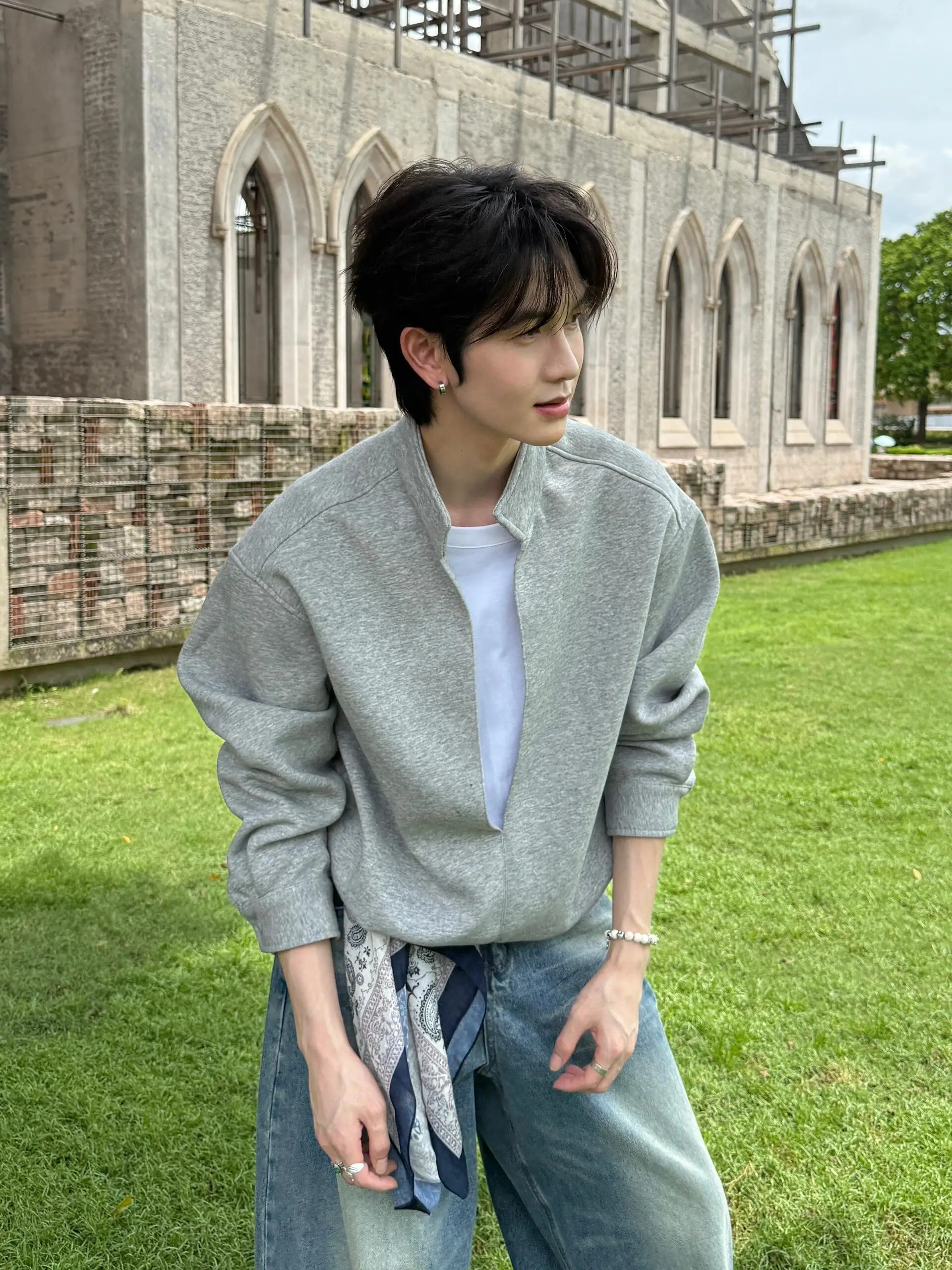 

American Sle Men's Casual Sweatirt Set with Stand Collar Long Sve Loose Fit High Quali Sweatpants for Autumn