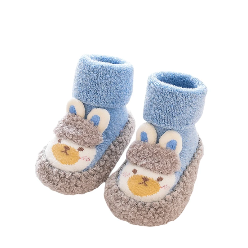 Baby Boy Girl Sock Shoes Fleece Rabbit Non-Slip Soft Sole Walking Shoes Cute Warm Shoes for Winter Fall