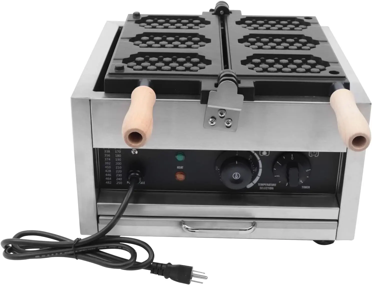 ماكينة صنع الوافل الكهربائية، ماكينة الوافل المربعة التجارية، 3 قطع ماكينة صنع الوافل على شكل قرص العسل من الفولاذ المقاوم للصدأ، مع درجة الحرارة والوقت