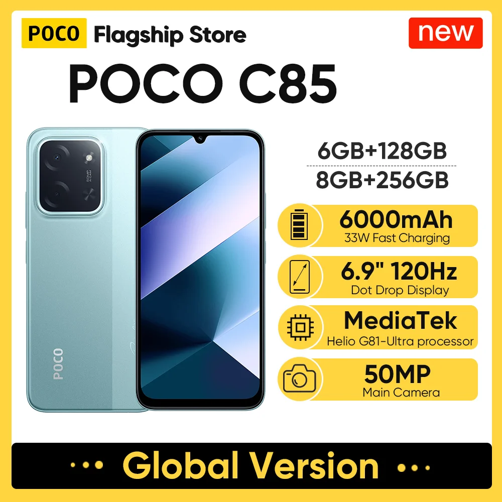 Original POCO C85 Global Version Smartphone MTK Helio G81-Ultra 6.9