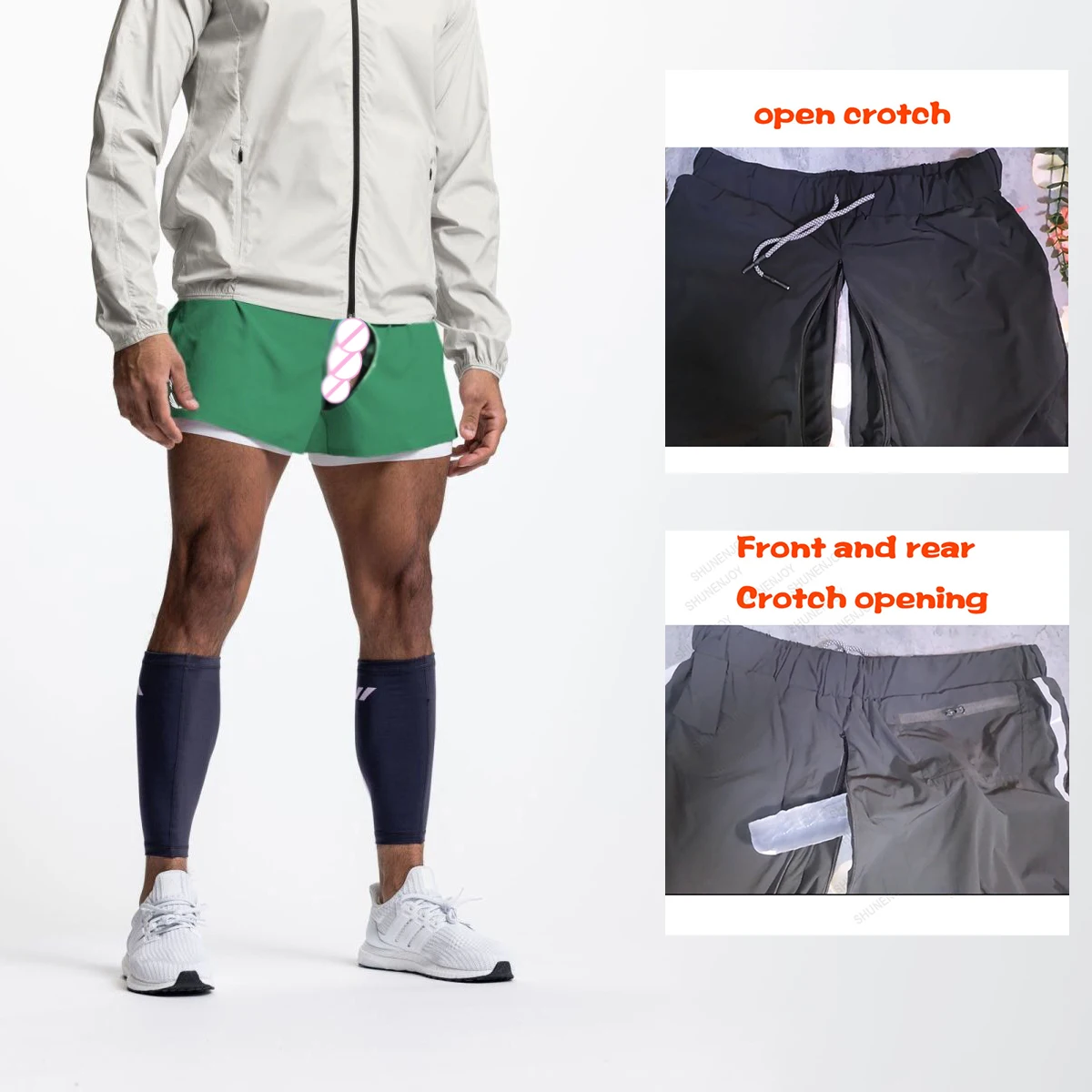 Open Crotch Outdoor Sex Pants Summer Stretch Fitness Jogger Shorts Running Sports Casual Breathable 2 in 1 Sweatpants Streetwear