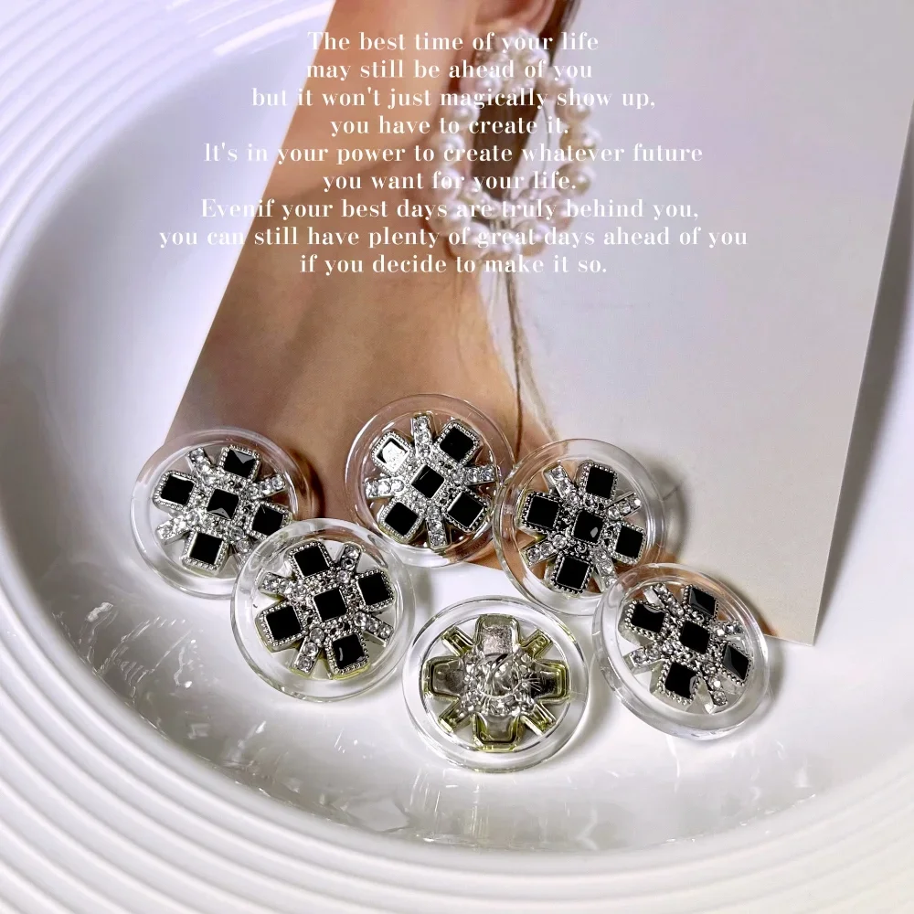 5 Pcs Exquisite Luxury Diamonds Clear Resin Base Metal Buttons Jumper Coat Blazer Jacket Elegant Decorative Buttons
