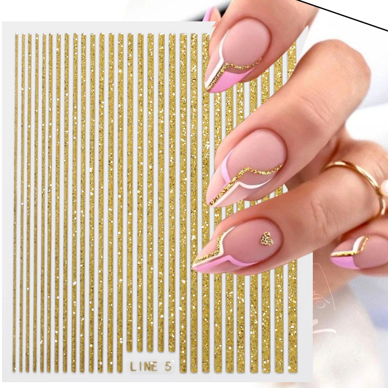 3D Lines Nail Stickers Silver Rose Gold Metal Stripe Letters Decals Curve Gel Nails Art Sliders Manicure Decor