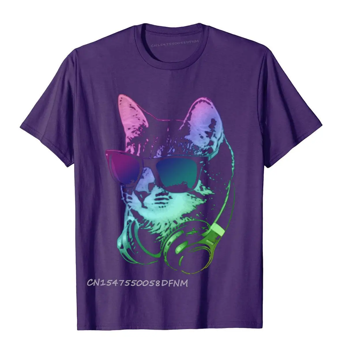 Dj Cat In Neon Lights T Shirts New Design Oversized Premium Cotton Mens Tops Shirts Tight Manga Tshirt