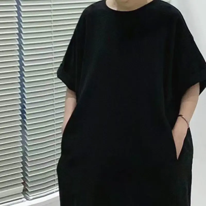 Zomer nieuwe dames katoen en hennep jurk Commuter ronde hals oversized T-shirt jurk