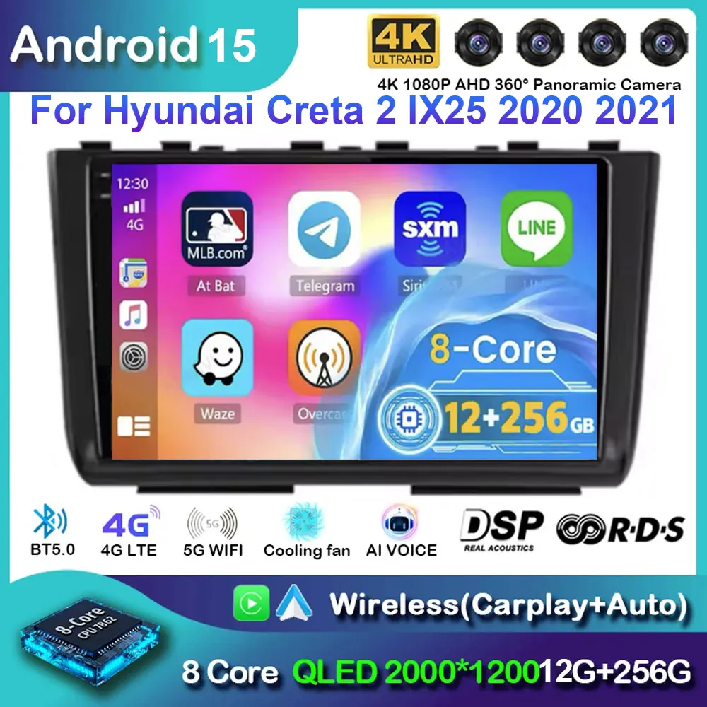 

Автомобильный радиоприемник Android 15 Carplay для Hyundai Creta 2 IX25 2020 2021, мультимедийный видеоплеер, навигация, GPS, стерео головное устройство, без 2din