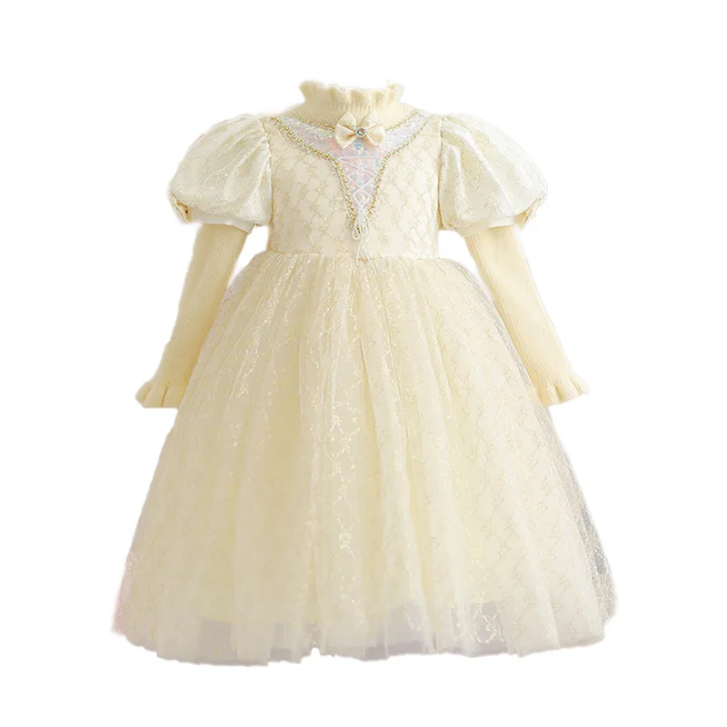 

New Girls' Autumn And Winter Dress Children's Princess Aisha Skirt Ice and Snow Qiyuan Knitted Woolen Dress