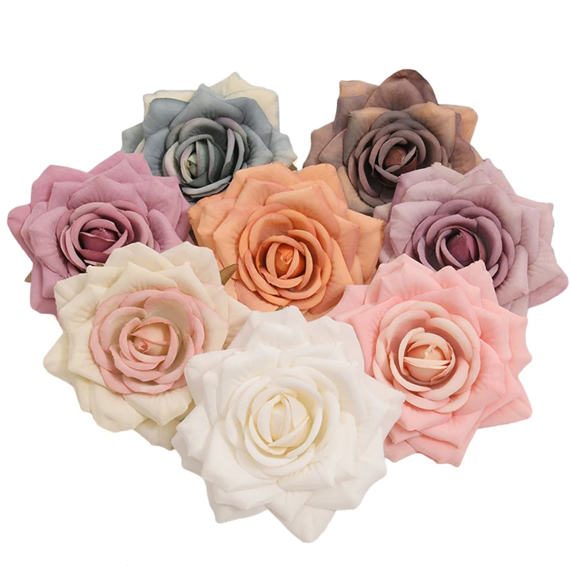 20pcs High-Quality10CM Large Rose Artificial Silk Flower Heads DIY Wedding Decoration Wreath Scrapbooking Craft Fake Flowers