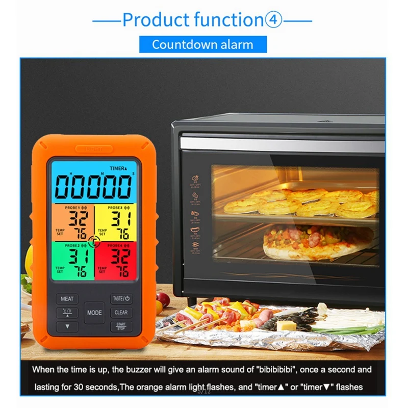 Wireless Meat Thermometer, Upgraded Digital Food Thermometer For Cooking With 4 Temperature Probes, For Steak Oven ,BBQ