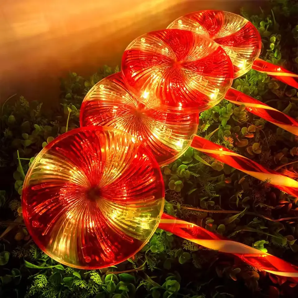 5PC/Set Solar Lollipop Ground Stake Lights Outdoor Candy Markers Christmas Decorations Waterproof LED Lamp For Lawn Yard Pathway