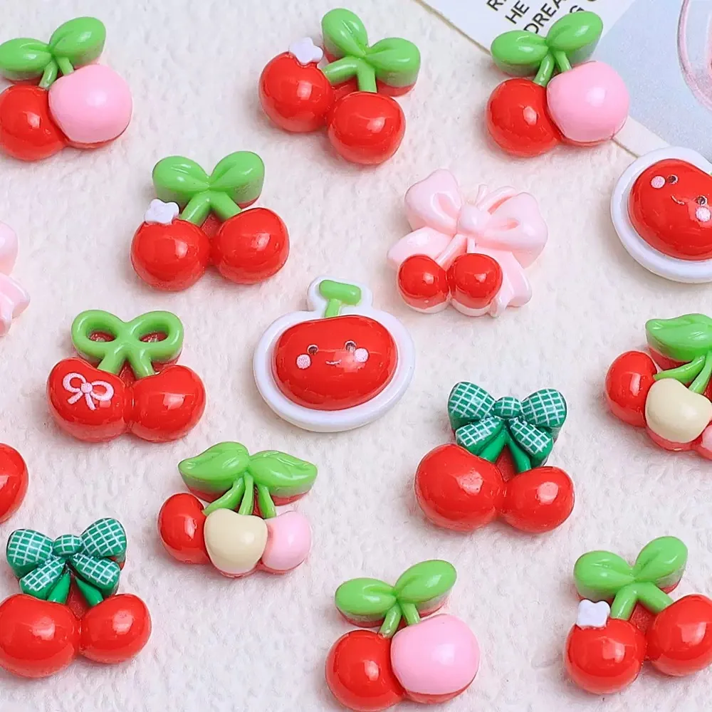 

20 шт., милый мини-мультфильм с различными красными вишней, дизайнерские подвески из смолы для дизайна ногтей, сделай сам, ремесло для ногтей, 3D украшения, ювелирные изделия