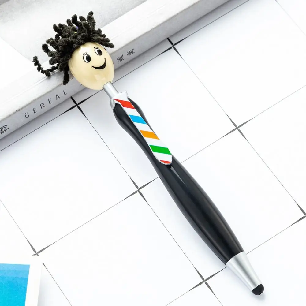 Plush Hair Mop Head Painting Ballpoint Pens Facial Expression Smiling Face Doll Shaped Ballpoint Pens Creative Cartoon