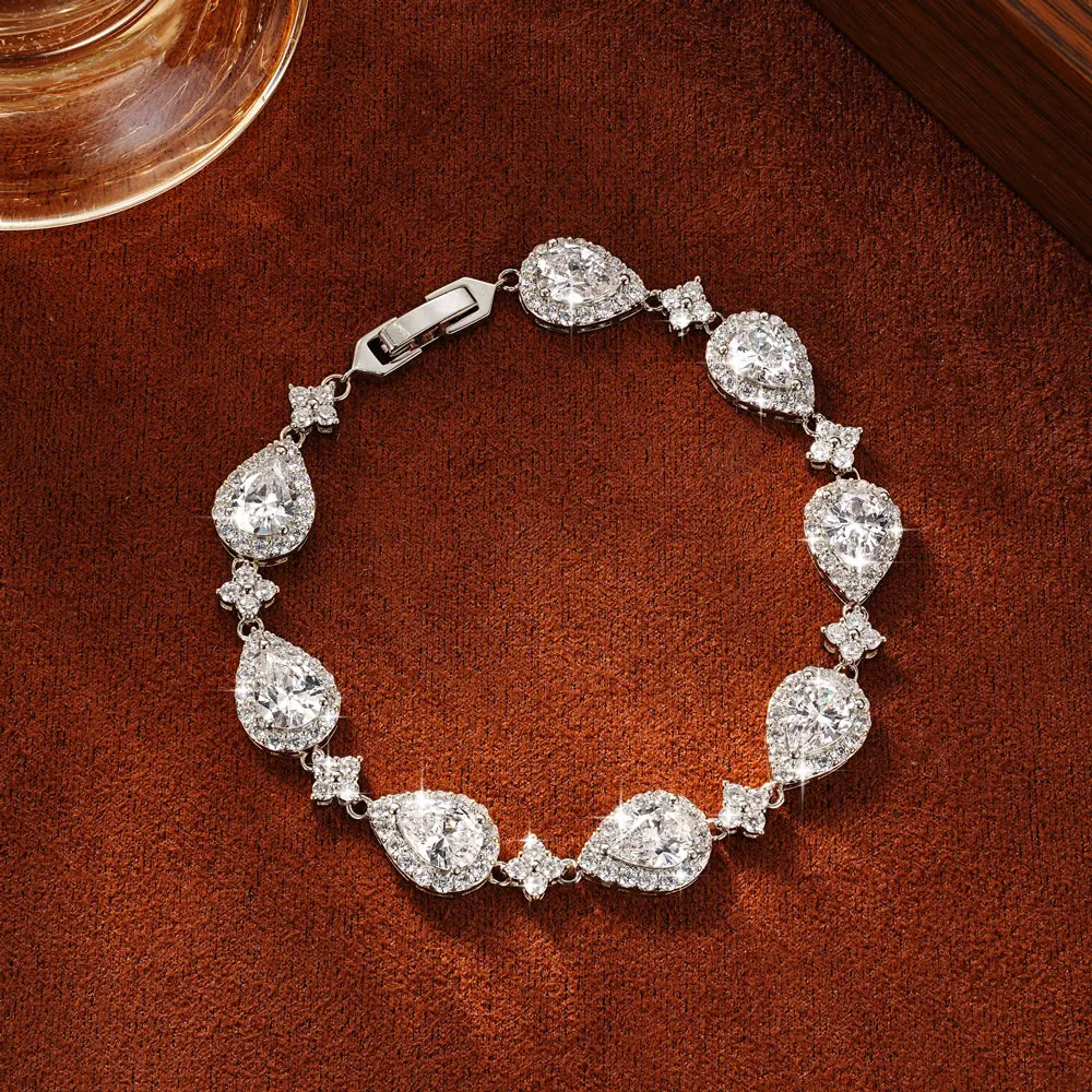 Abestecom D Color VVS1 GRA Certified Multi-Stone 14K Gold Plated Pear Cut Moissanite Tennis Bracelet Wedding Women Fine Jewelry 4