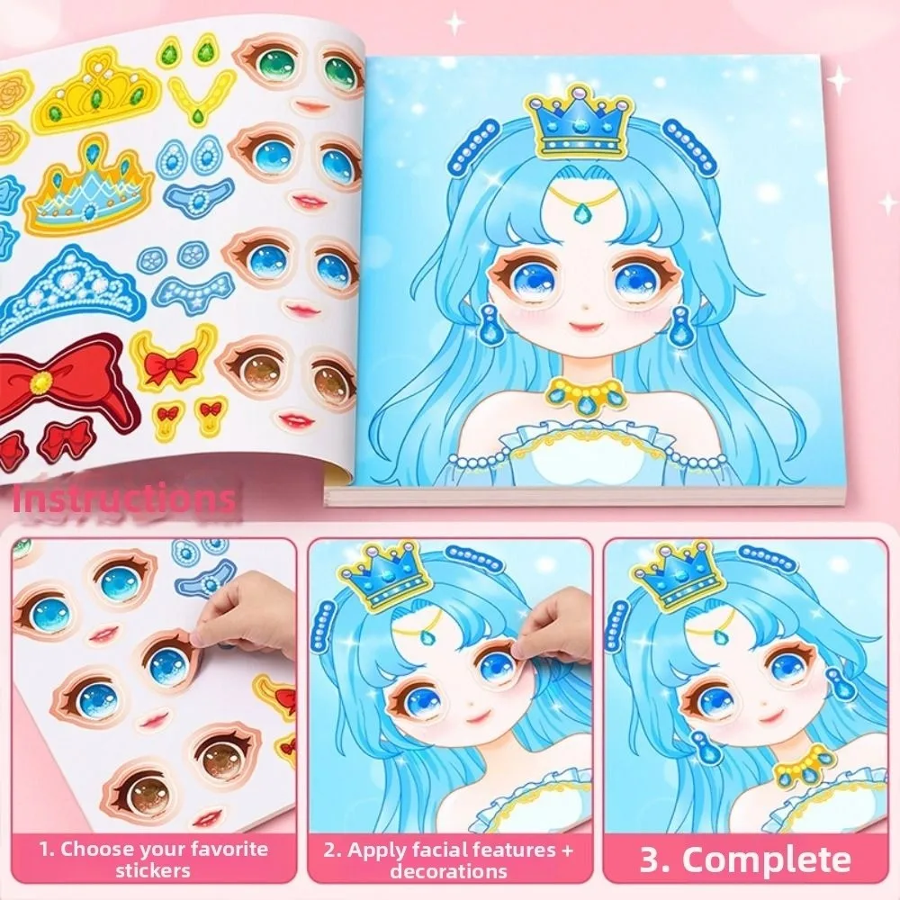 1 set di adesivi puzzle riutilizzabili creativi Cartoon Princess Crea un viso adesivi Artigianato Adesivo che cambia faccia per ragazze