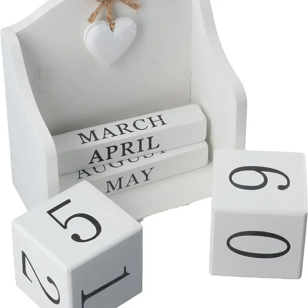 Creative Reusable Wooden Peach-heart Calendar Non-slip Durable Wooden Calendar Ornaments Small Desk Calendar Tabletop