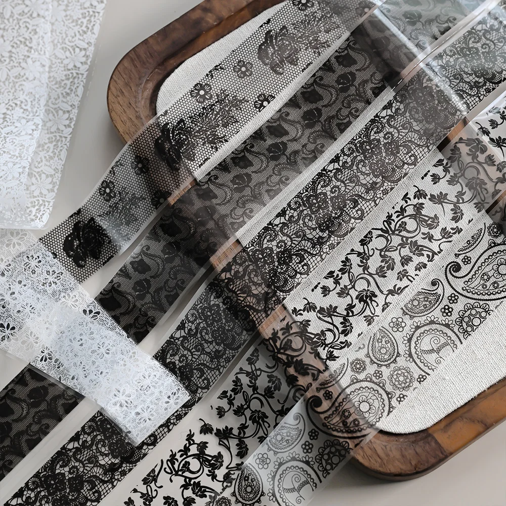 10Rolls/Box White+Black Lace Design Nail Transfer Foils Stickers 3D Mixed Sexy Lace Flower Pattern Nail Decals DIY Manicure Deco