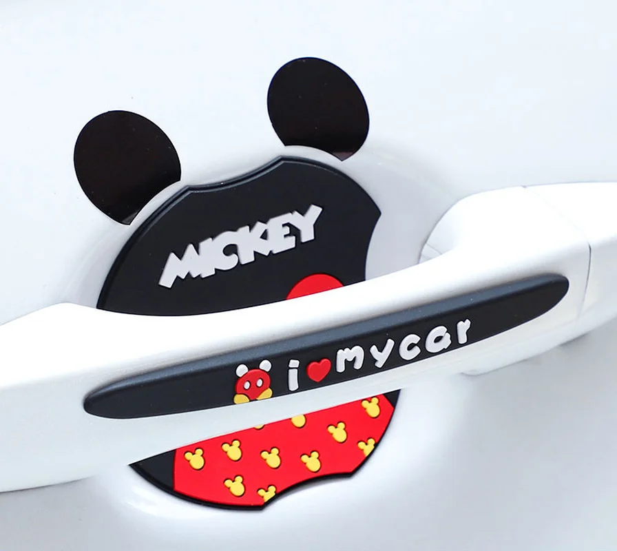 Disney Mickey Mouse PVC Car Interior Mouldings Door Bowl Handle Protection Sticker Anti Scratch Cartoon Car Door Bumper Strip