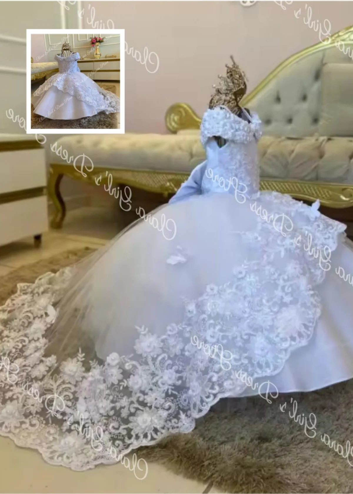 White Pearl Flower Girl Dress Wedding Puffy Sleeveless Princess Dress Suitable for Birthday Parties Christmas  First Communion