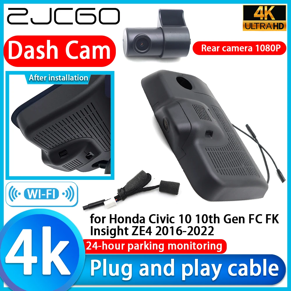 

for Honda Civic 10 10th Gen FC FK Insight ZE4 2016-2022 4K DVR Dash Cam Car Camera Sony Lens 24h Parking Monitor Video Recorder