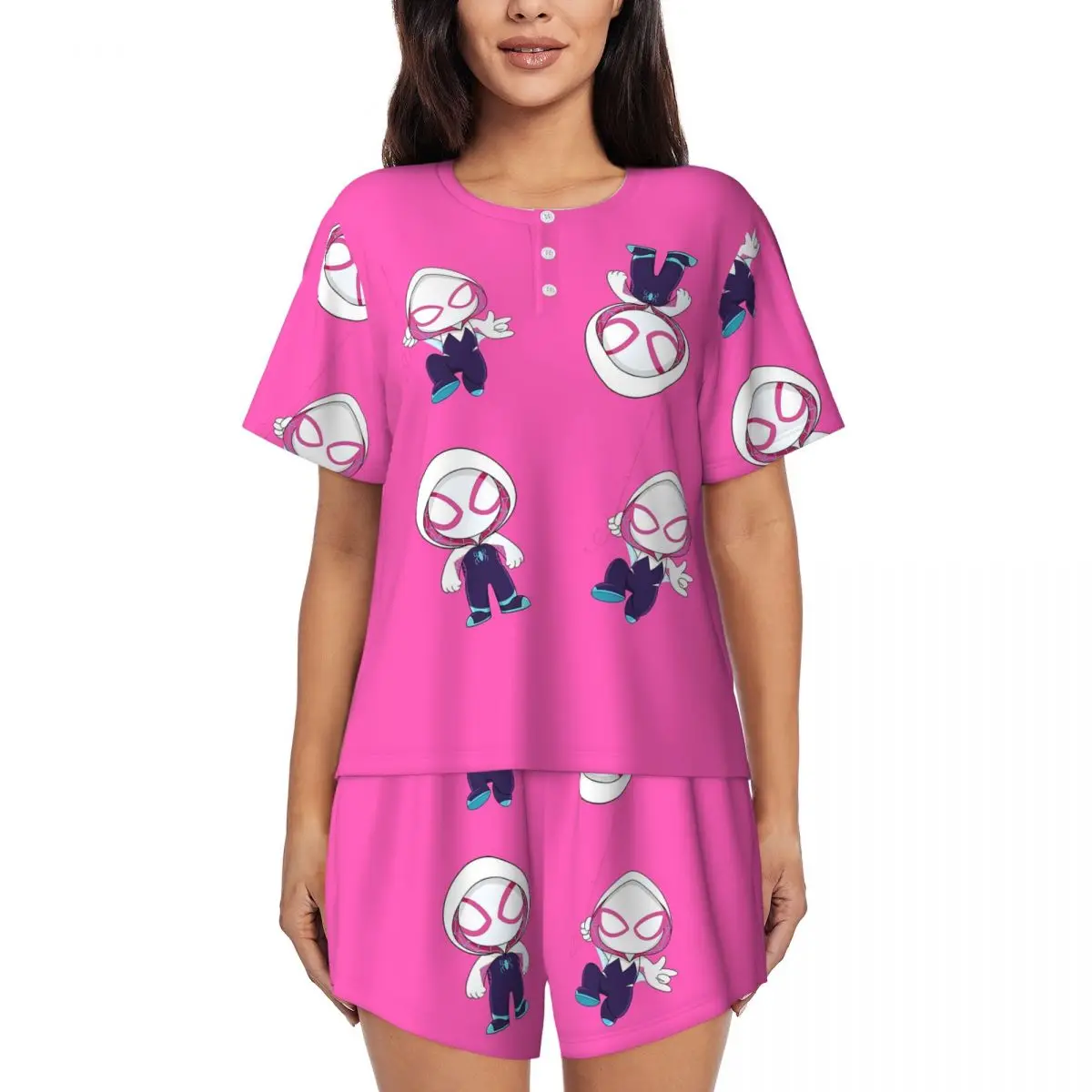 

Ghost Spider Round Neck Short Sleeve Nightgowns for Sleeping Sleepshirts Women Soft Pajama Set Short Pants