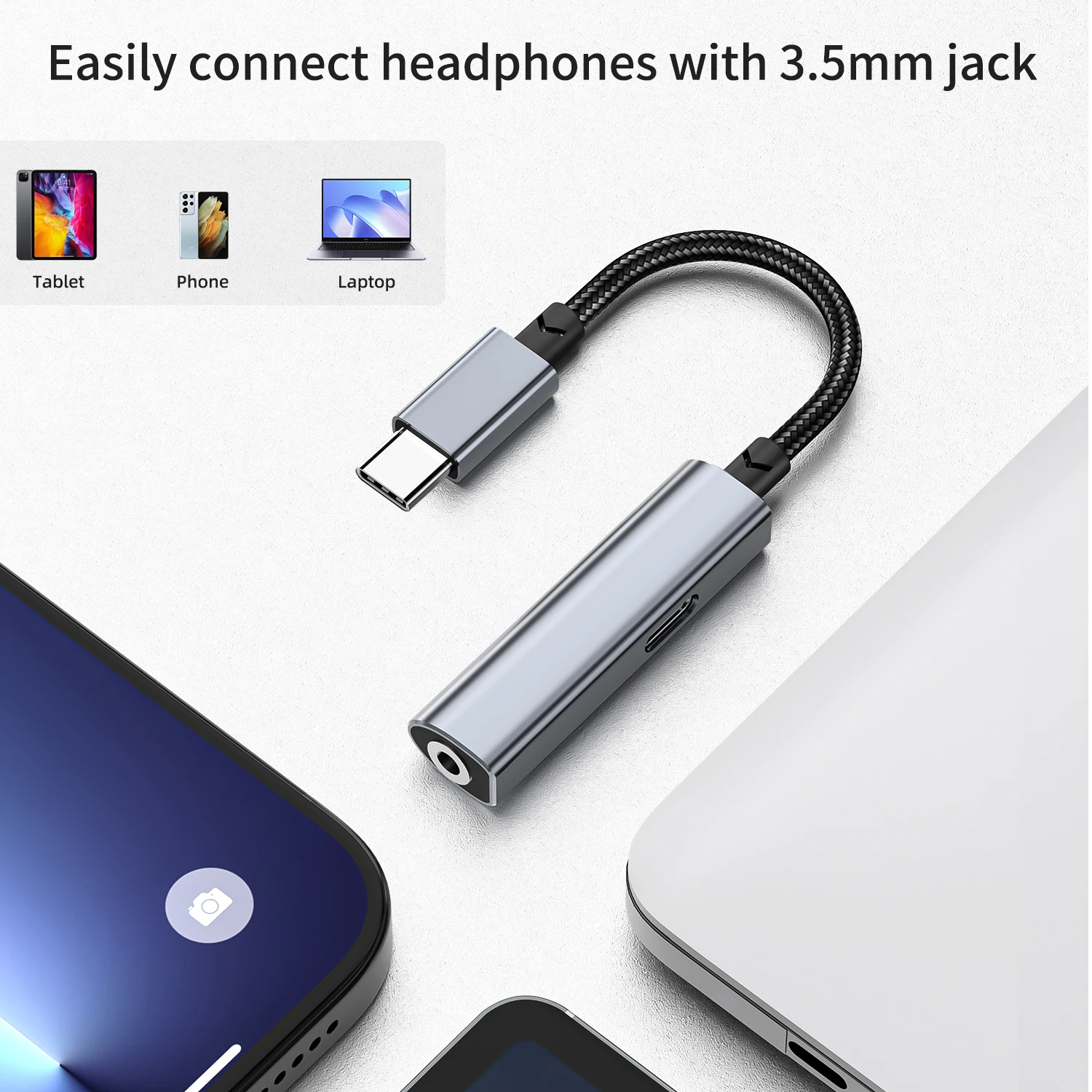 Auriculares 2 en 1 Tipo C a 3,5 yact, hi-res, Usb C hembra, USB C a Aux con Dongle de carga para iPhone 15 Pro Max, Galaxy 24 23