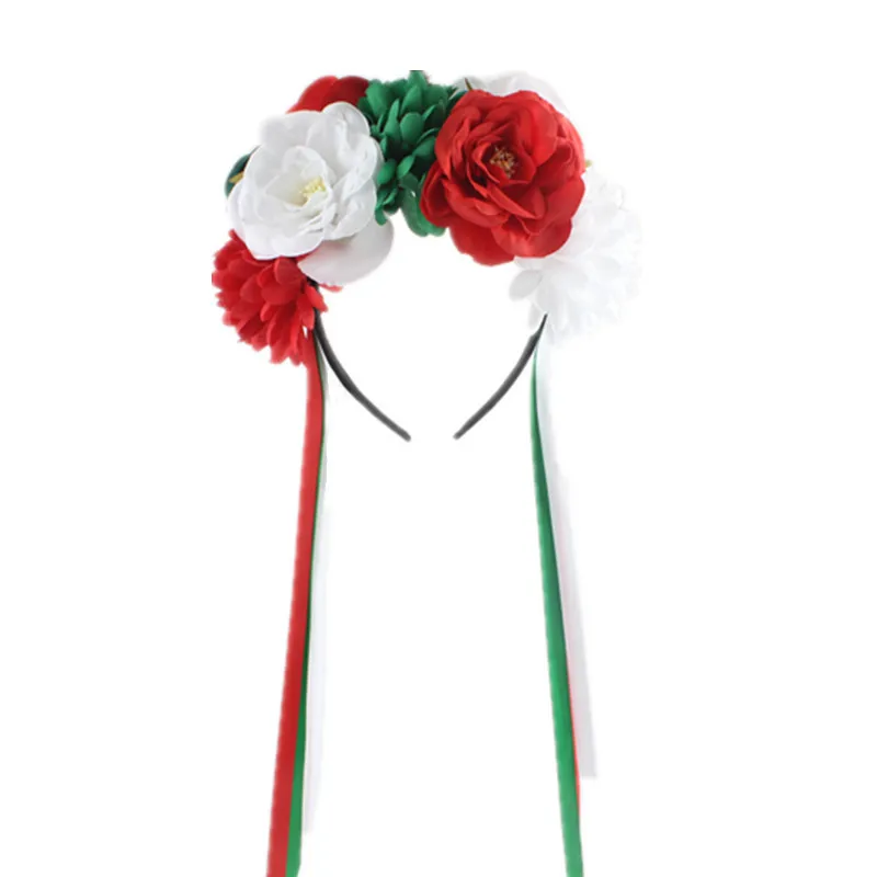 Fashion Popular Red Green White Flower Streamers Headband Christmas Party Decoration Dance Performance Props