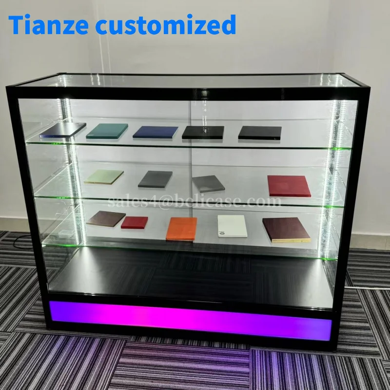 （customized）Colorful Light Glass Display Cabinet with Adjustable Shelves Lockable Floor Display Cases Smoke Shop Showcases