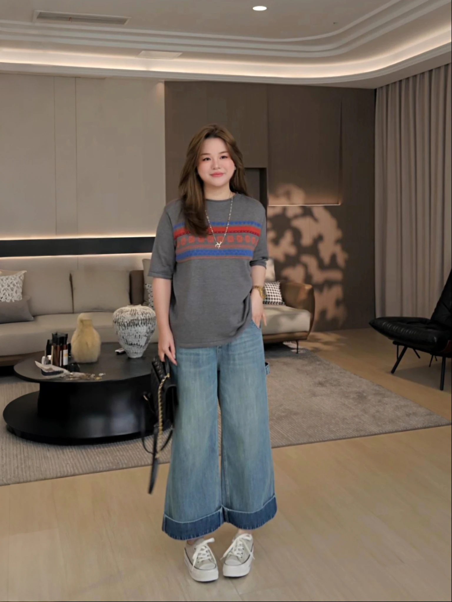 

JoJo Private Label Vintage Vertical Bamboo Texture Large Size Street Style Jeans Casual Spring Nine-Piece Denim Pants
