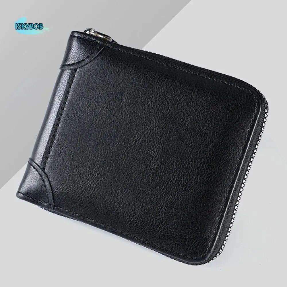 

Portable Multi Function Men Short Wallet PU Leather with Zipper Men Card Holder Coin Purses Solid Color Men Coin Purses Business