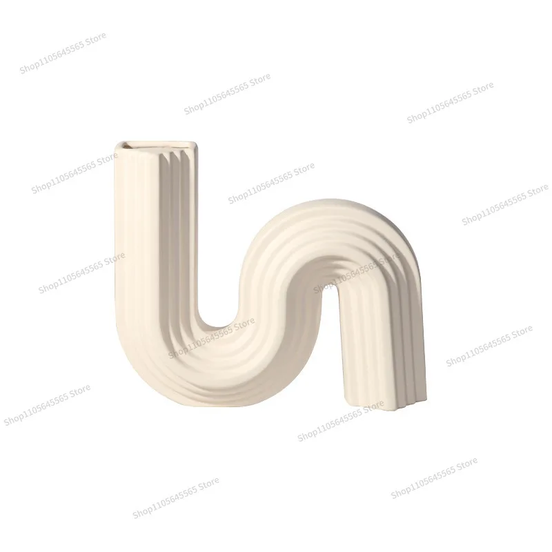 For Geometric Ceramic Vase with Flower Arrangement and Dried Flowers, S-shaped Desktop Soft Decoration Ornament