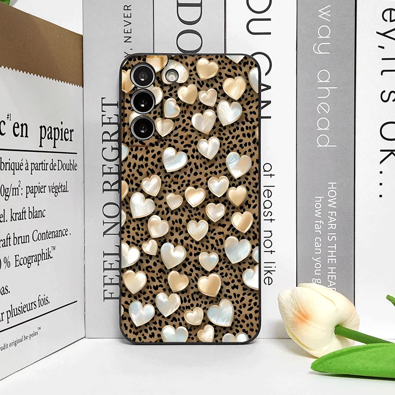 ليوبارد طباعة على شكل قلب الحب زوجين نمط قضية الهاتف لسامسونج غالاكسي A56 A14 A55 A16 A54 A36 A53 A52 A51 A50 غطاء ناعم