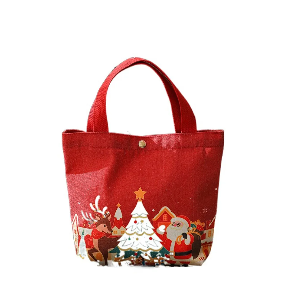 

Portable Cute Christmas Handbag Santa Claus Cartoon Xmas Eve Packaging Bag Large Capacity Handheld Canvas Bag Birthday
