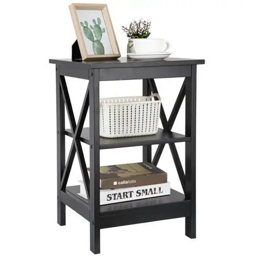 US 24 inch side table with storage rack, sofa table X design in black/white