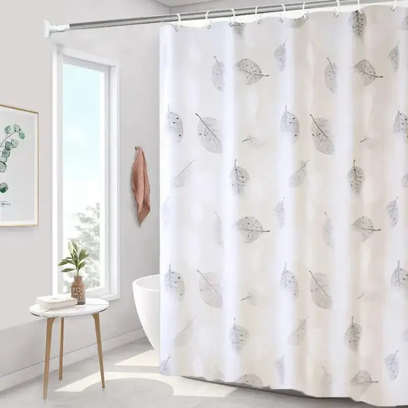 

Bathroom Shower Curtains PEVA Waterproof Thickening Bath Curtain With Hooks Rustproof Metal Grommets Leaf Pattern Shower Curtain